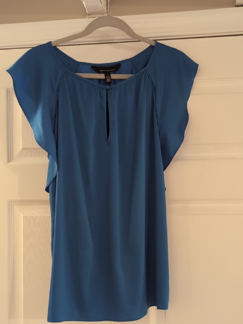 Worthington Royal Blue Flutter-Sleeve Keyhole Blouse